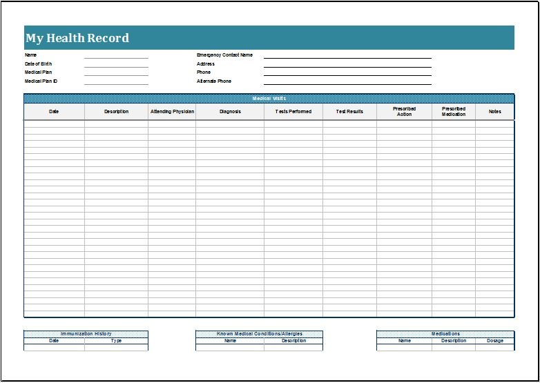 Free Personal Health Record Template Excel Templates