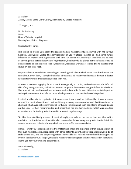 Sample Complaint Letter Against Doctor Patient Complaint Letter