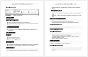 Annual Men's Health Examination Form