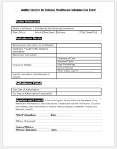 Authorization to Release Healthcare Information Form