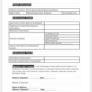 Authorization to Release Healthcare Information Form