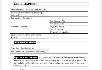 Authorization to Release Healthcare Information Form