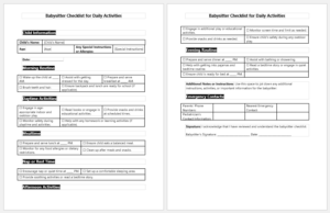Babysitter Checklist for Daily Activities