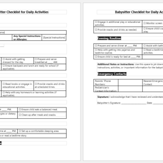 Babysitter Checklist for Daily Activities