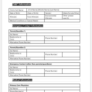 Child's Emergency Contact and Medical Information Form