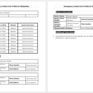 Emergency Contact List of Kids for Babysitters