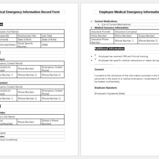 Employee Medical Emergency Information Record Form