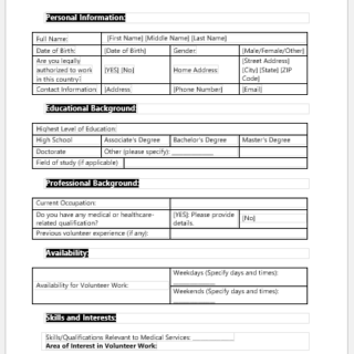 Medical Services Volunteer Application Form