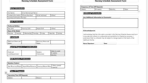 Nursing Schedule Assessment Form