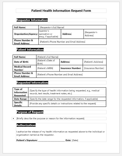 Patient Health Information Request Form