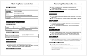 Pediatric Yearly Physical Examination Form