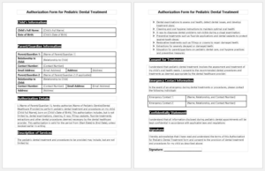 Authorization Form for Pediatric Dental Treatment