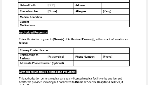 General Medical Authorization Form