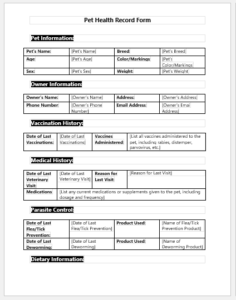 Pet Health Record Form