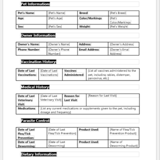 Pet Health Record Form