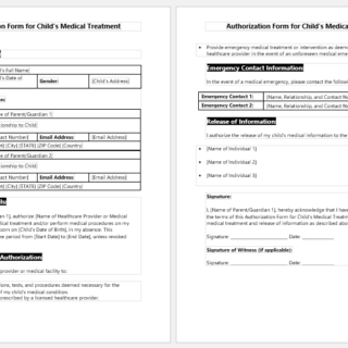 Authorization Form for Child's Medical Treatment