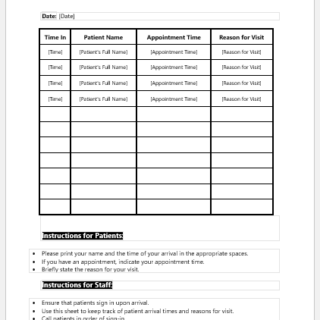 Patient Sign-In Sheet