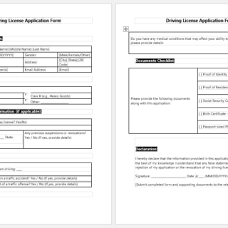 Driving license application form