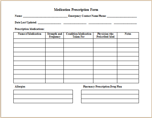 MS Word Medication Prescription Form Template | Printable Medical Forms ...