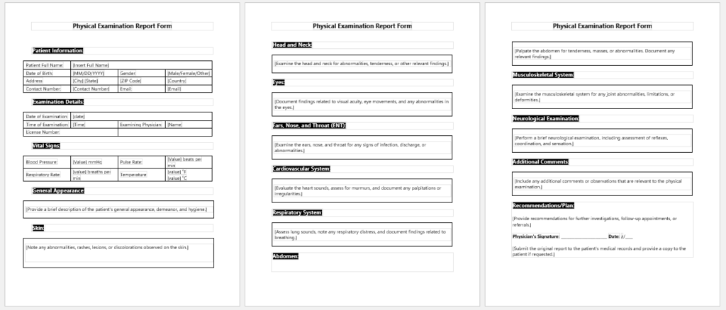 Physical Examination Report Form