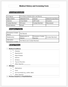 Medical History and Screening Form