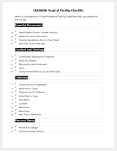 Childbirth Hospital Packing Checklist