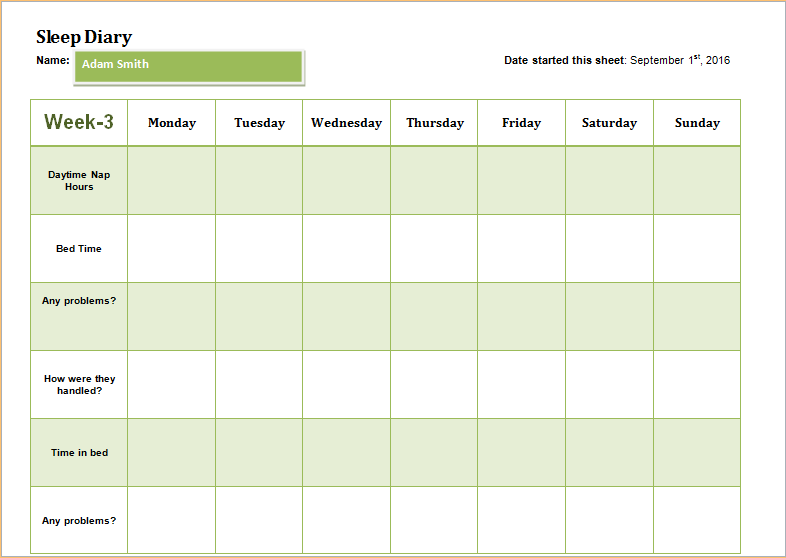 Child Sleep Diary Template For Word Printable Medical Forms Letters 