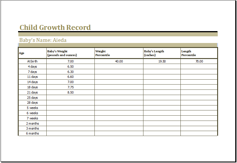 Editable Printable Child Growth Chart Template Download