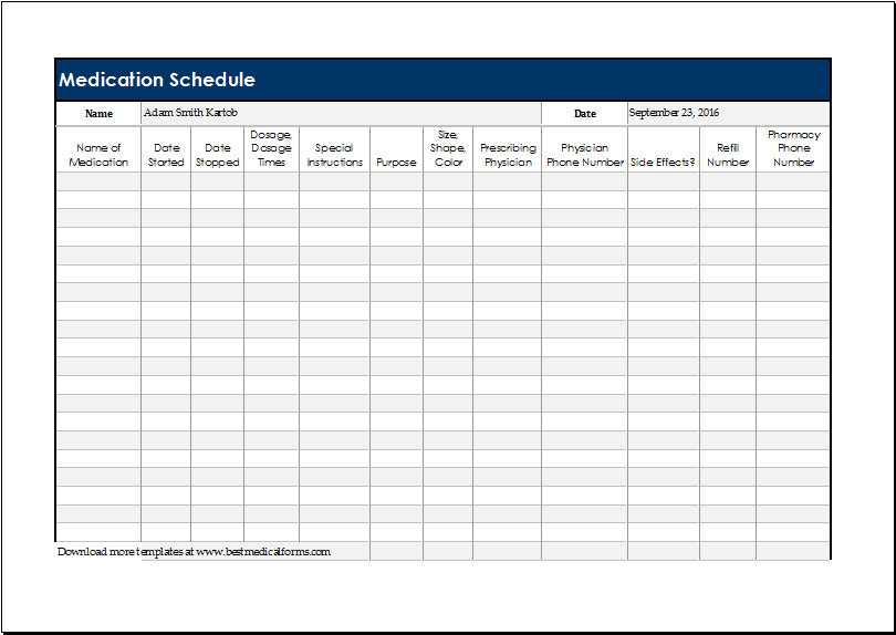 Daily Medication Schedule Template for Excel Download File