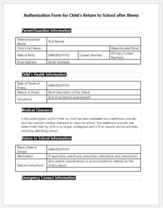 Authorization Form for Child's Return to School after Illness