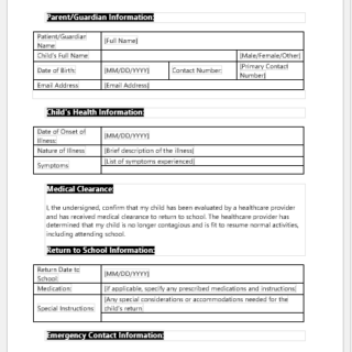 Authorization Form for Child's Return to School after Illness