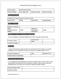 School Re-Entry Authorization Form