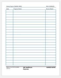Blank Nurse Notes Forms Template MS Word Download