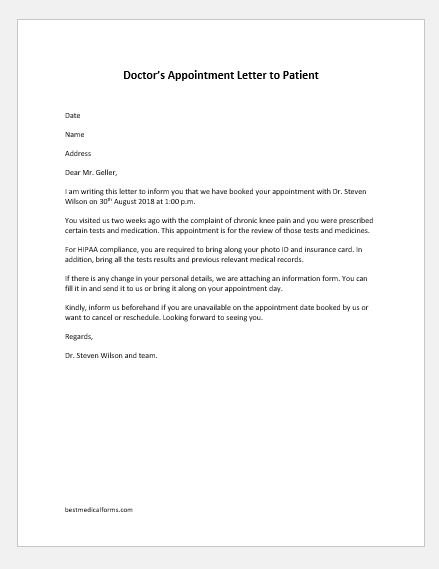 Doctor’s Appointment Letter to Patient