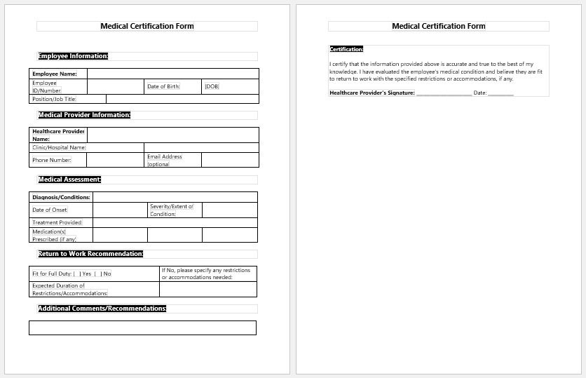 Medical Certification Form