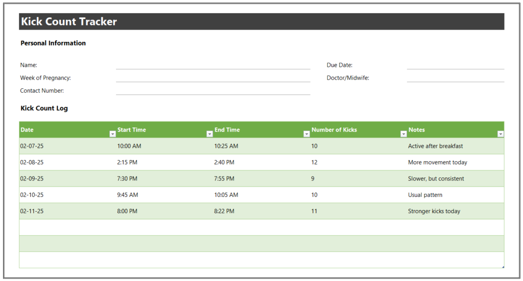 Kick Count Tracker Template for Excel