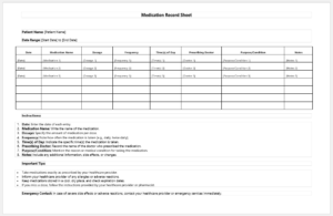 Medication Record Sheet