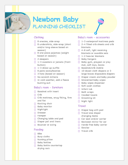 newborn baby stuff checklist