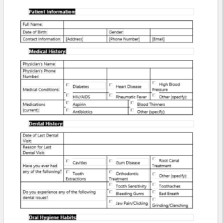 Dental Health History Form