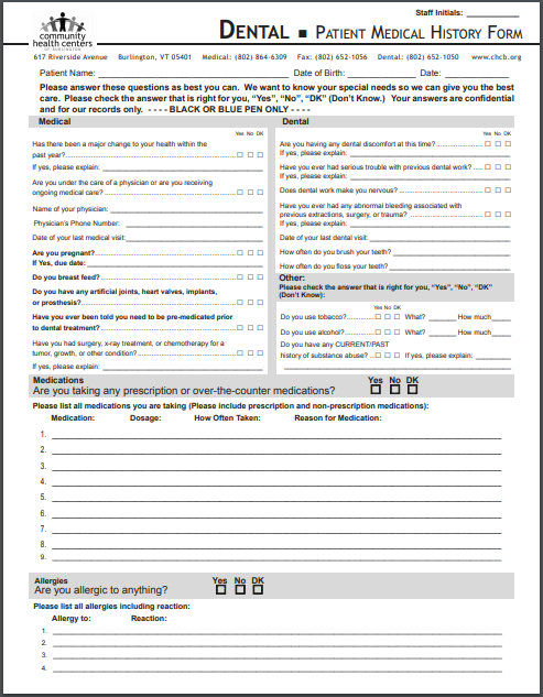 Dental Health History Form Templates PDF Printable Medical Forms 