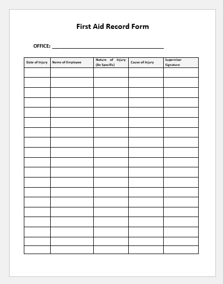 Free Printable First Aid Treatment Form Free Printable Templates