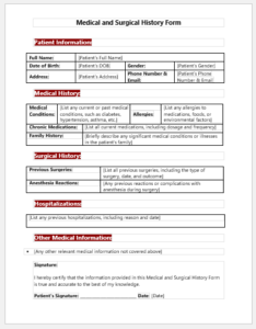 Medical and Surgical History Form