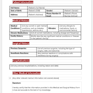 Medical and Surgical History Form