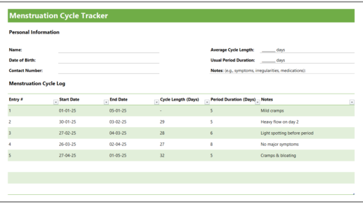 Menstruation Cycle Tracker for Excel