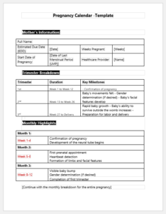 Pregnancy Calendar Template