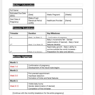 Pregnancy Calendar Template