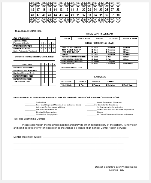 Printable Dental Examination Form