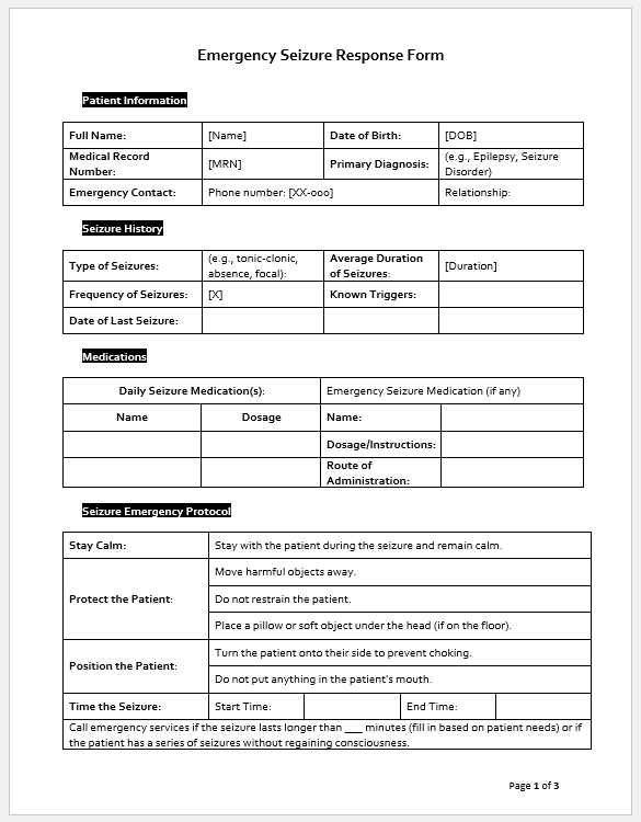 Emergency Seizure Response Form