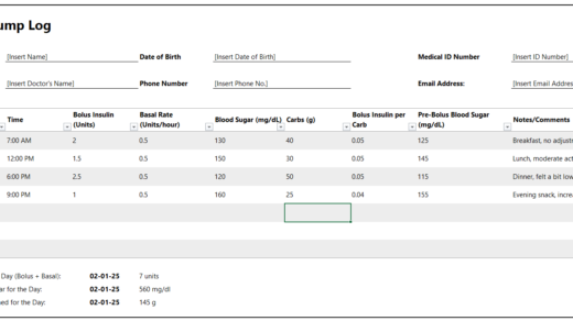 Insulin Pump Log Template