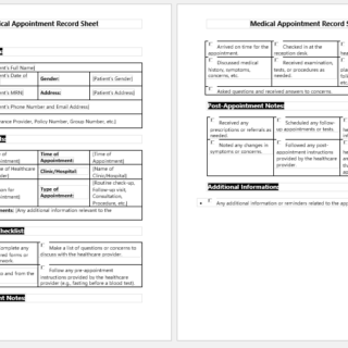 Medical Appointment Record Sheet